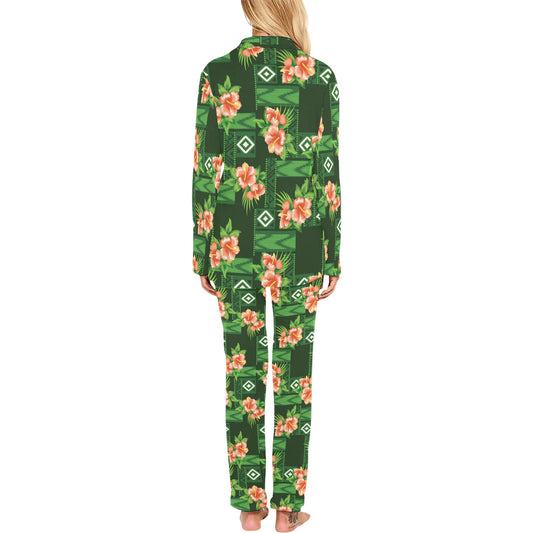 Hibiscus Pattern Print Design HB05 Women's Long Pajama Set