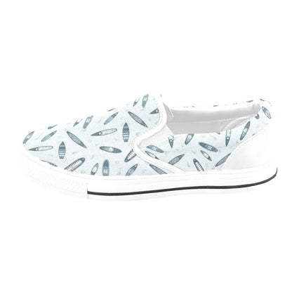 Surfboard Print Design LKS306 White Slip Ons Canvas Women's Shoes