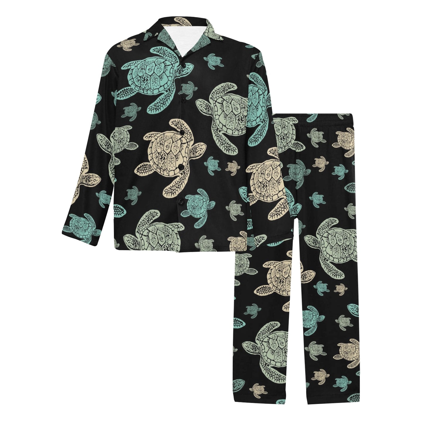 Sea Turtle Stamp Pattern Men's Long Pajama Set