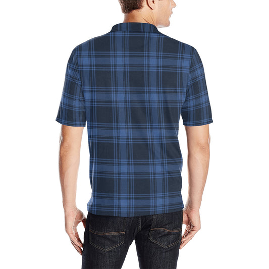 Tartan Blue Print Design LKS304 Men Polo Shirt