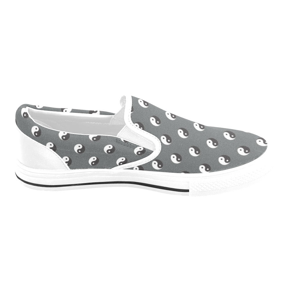 Yin Yang Print Design LKS303 White Slip Ons Canvas Women's Shoes