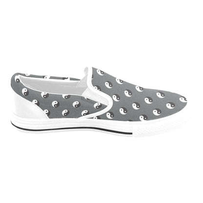 Yin Yang Print Design LKS303 White Slip Ons Canvas Women's Shoes