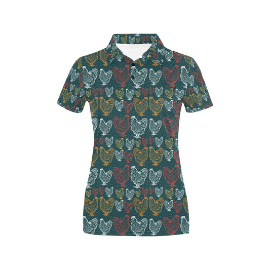 Rooster Hand Draw Design Women's Polo Shirt