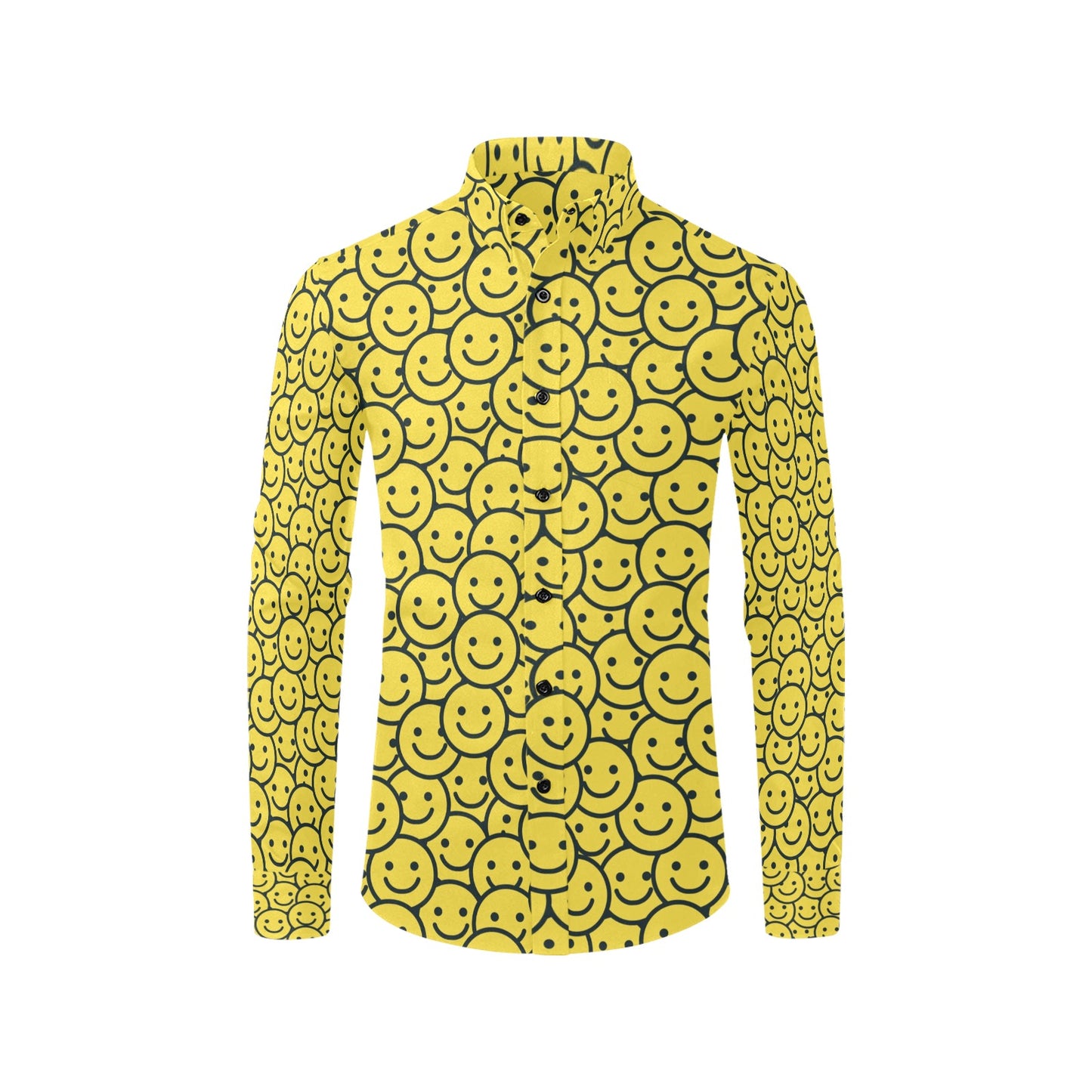Smiley Face Emoji Print Design LKS302 Men's Long Sleeve Dress Shirt