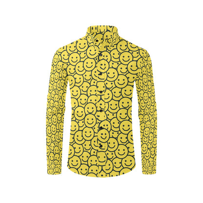 Smiley Face Emoji Print Design LKS302 Men's Long Sleeve Dress Shirt