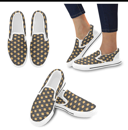 S_Mores Print Design LKS301 White Slip Ons Canvas Women's Shoes