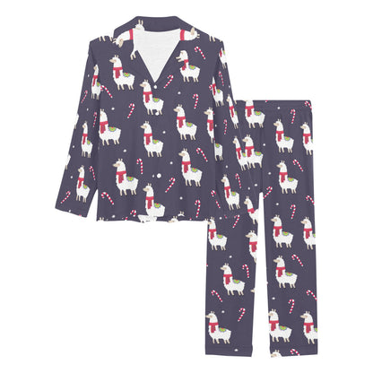 Llama with Candy Cane Themed Print Women's Long Pajama Set