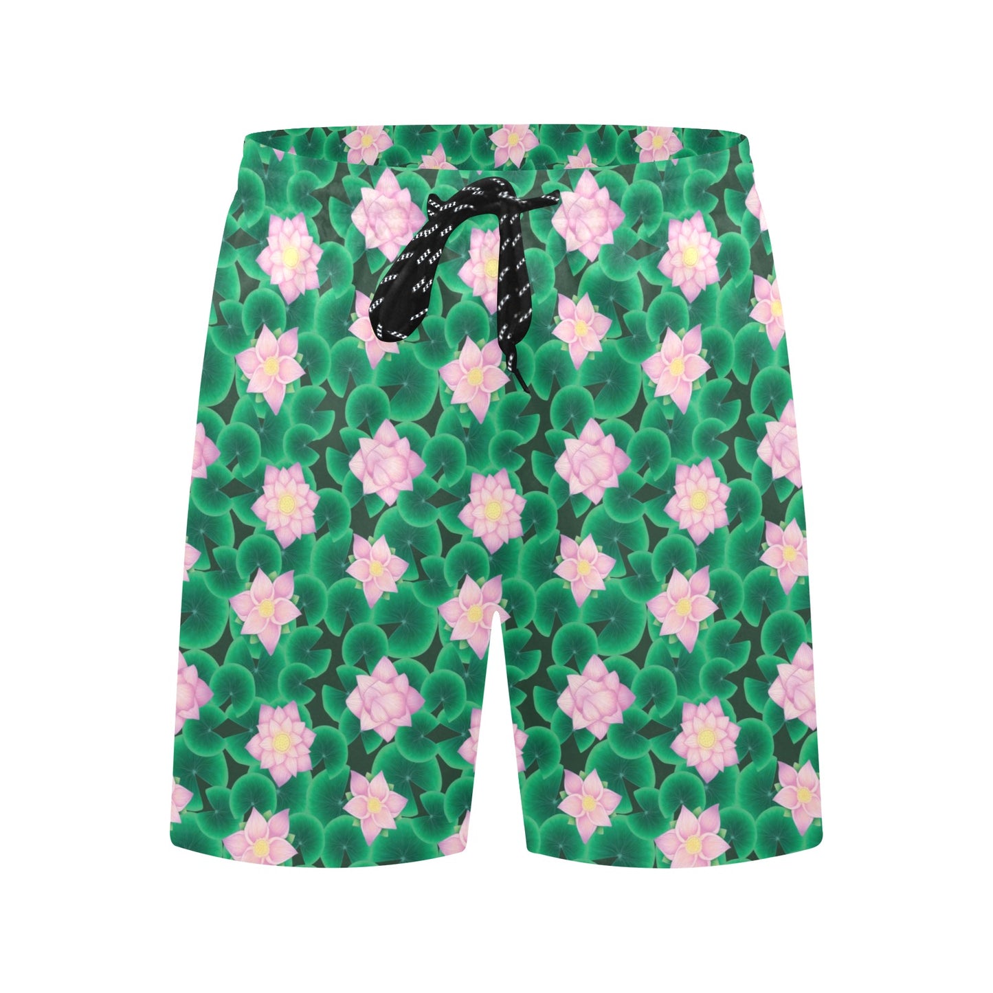 Water Lily Print Design LKS303 Men's Swim Trunks Beach Shorts