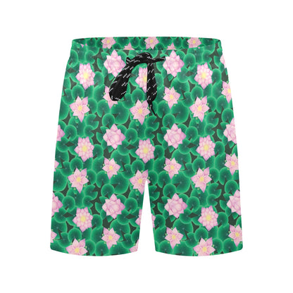 Water Lily Print Design LKS303 Men's Swim Trunks Beach Shorts