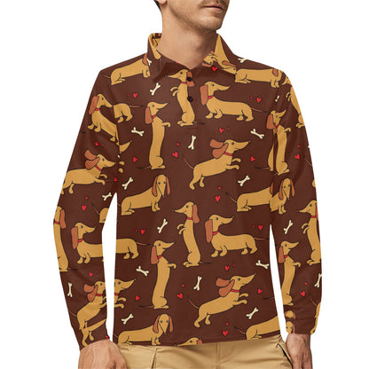 Dachshund Happy Print Pattern Long Sleeve Polo Shirt For Men's