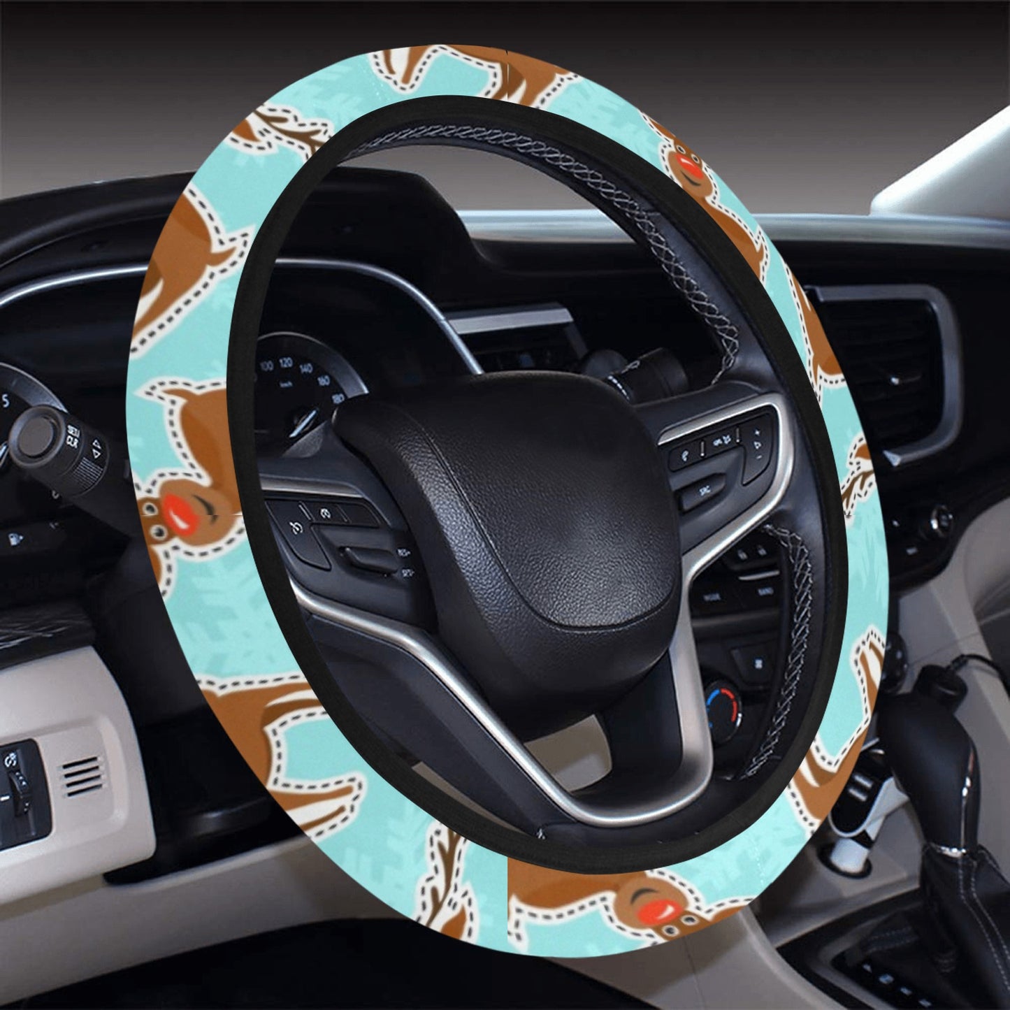 Reindeer Print Design LKS403 Steering Wheel Cover with Elastic Edge