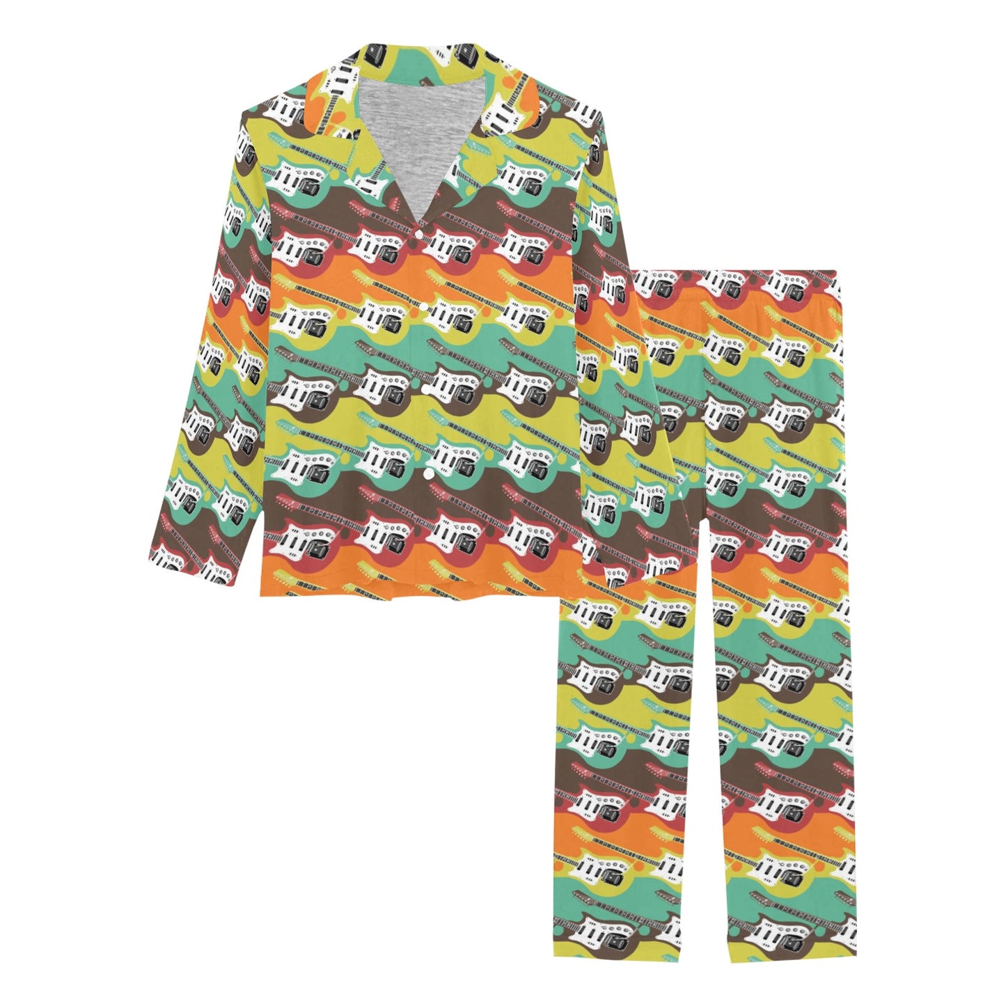 Electric Guitar Print Design LKS401 Women's Long Pajama Set