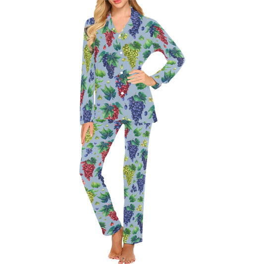 Grape Pattern Print Design GP06 Women's Long Pajama Set