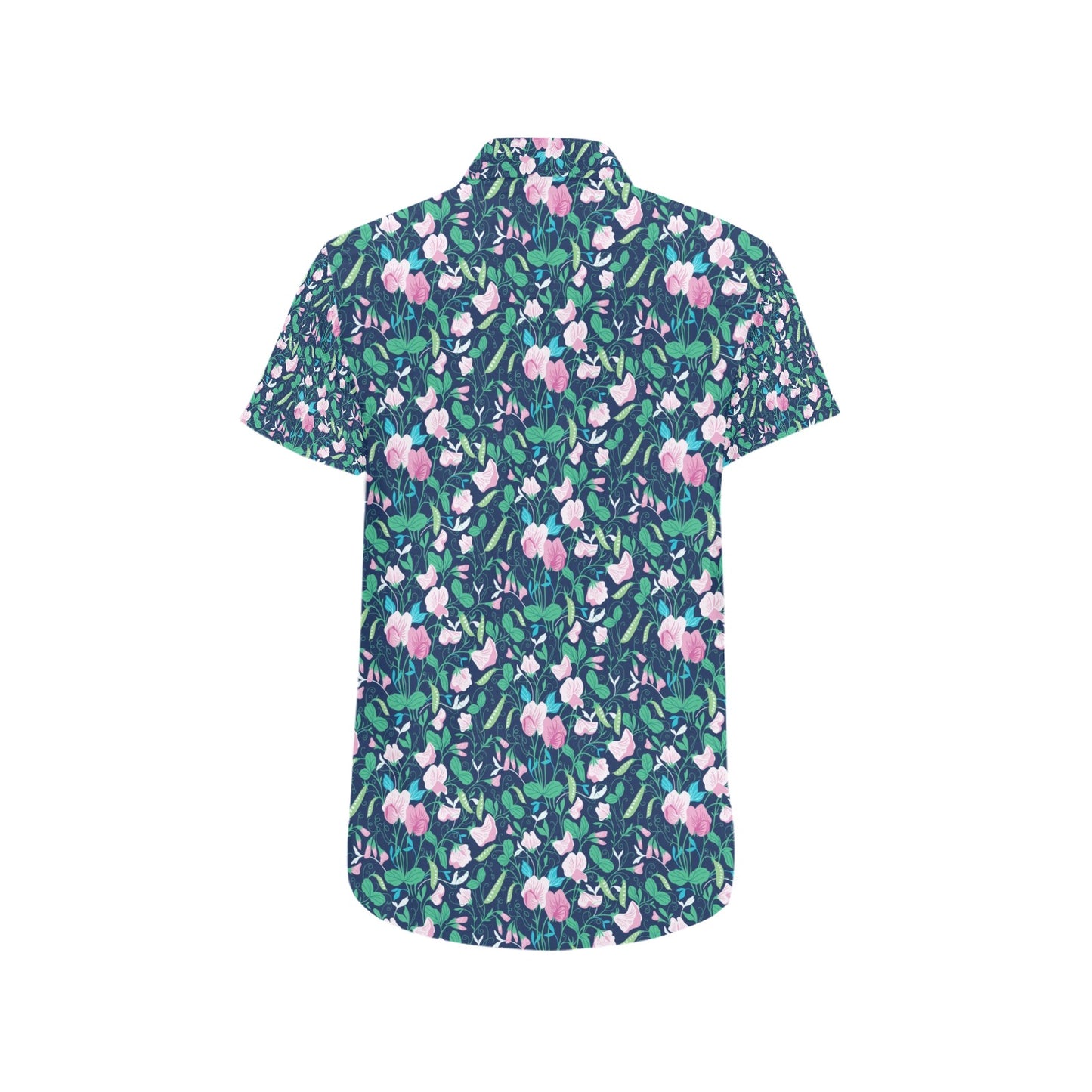 Sweet Pea Print Design LKS303 Men Short Sleeve Button Up Shirt