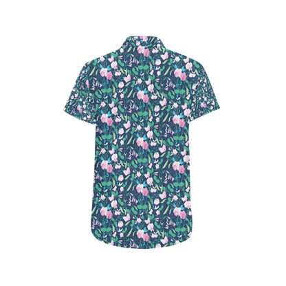 Sweet Pea Print Design LKS303 Men Short Sleeve Button Up Shirt