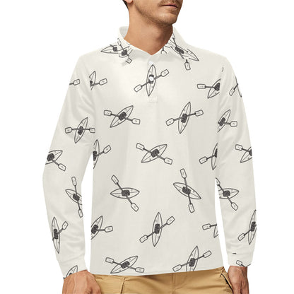Kayak Pattern Print Design 01 Long Sleeve Polo Shirt For Men's