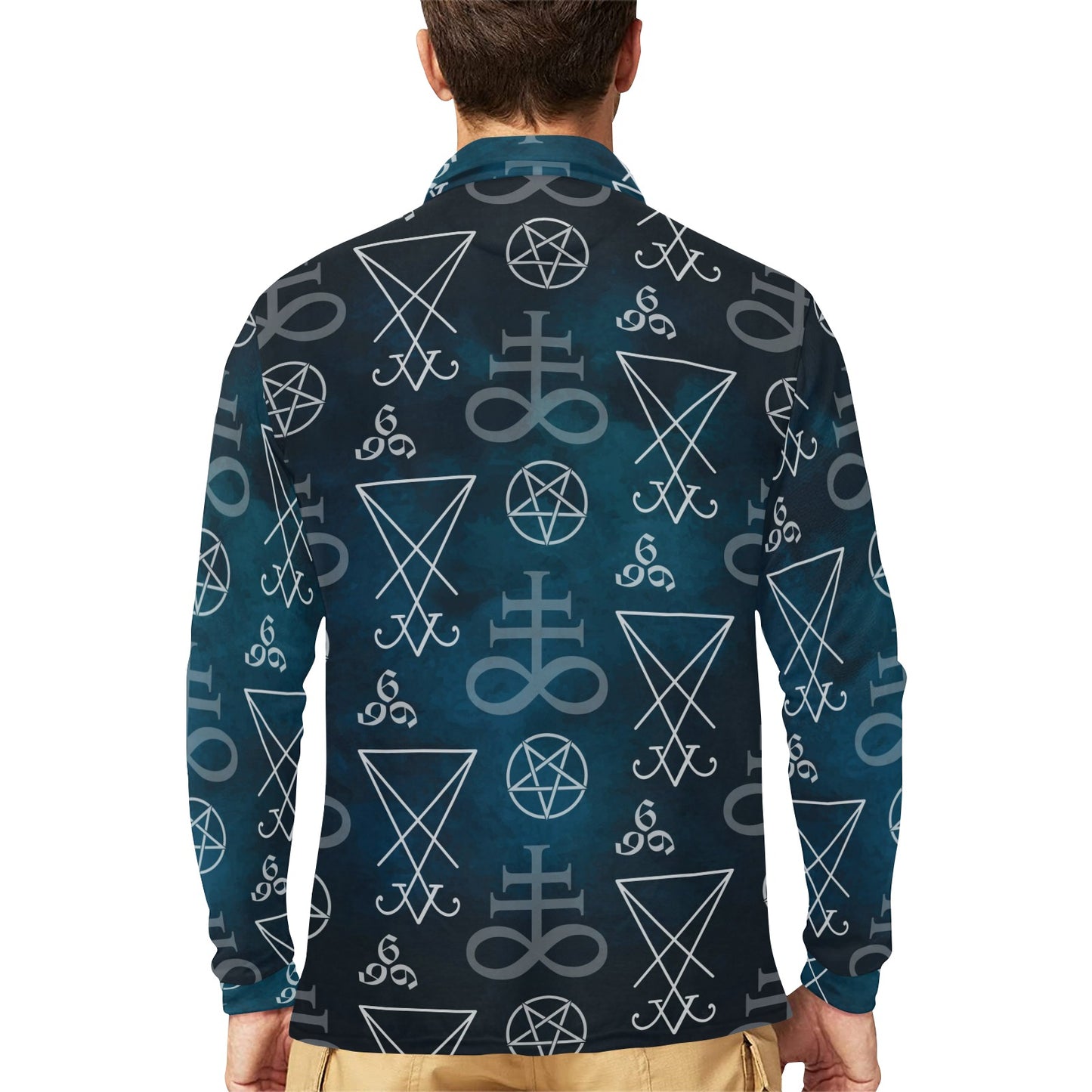 Pentagram Pattern Print Design A03 Long Sleeve Polo Shirt For Men's