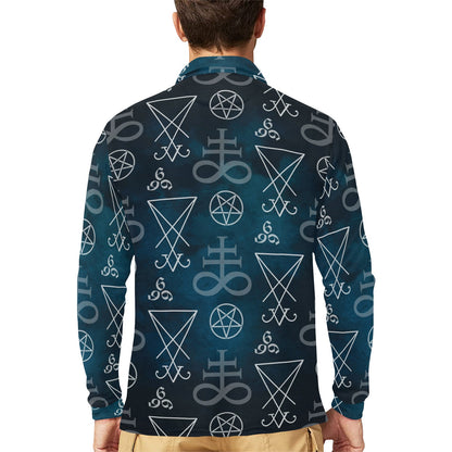 Pentagram Pattern Print Design A03 Long Sleeve Polo Shirt For Men's