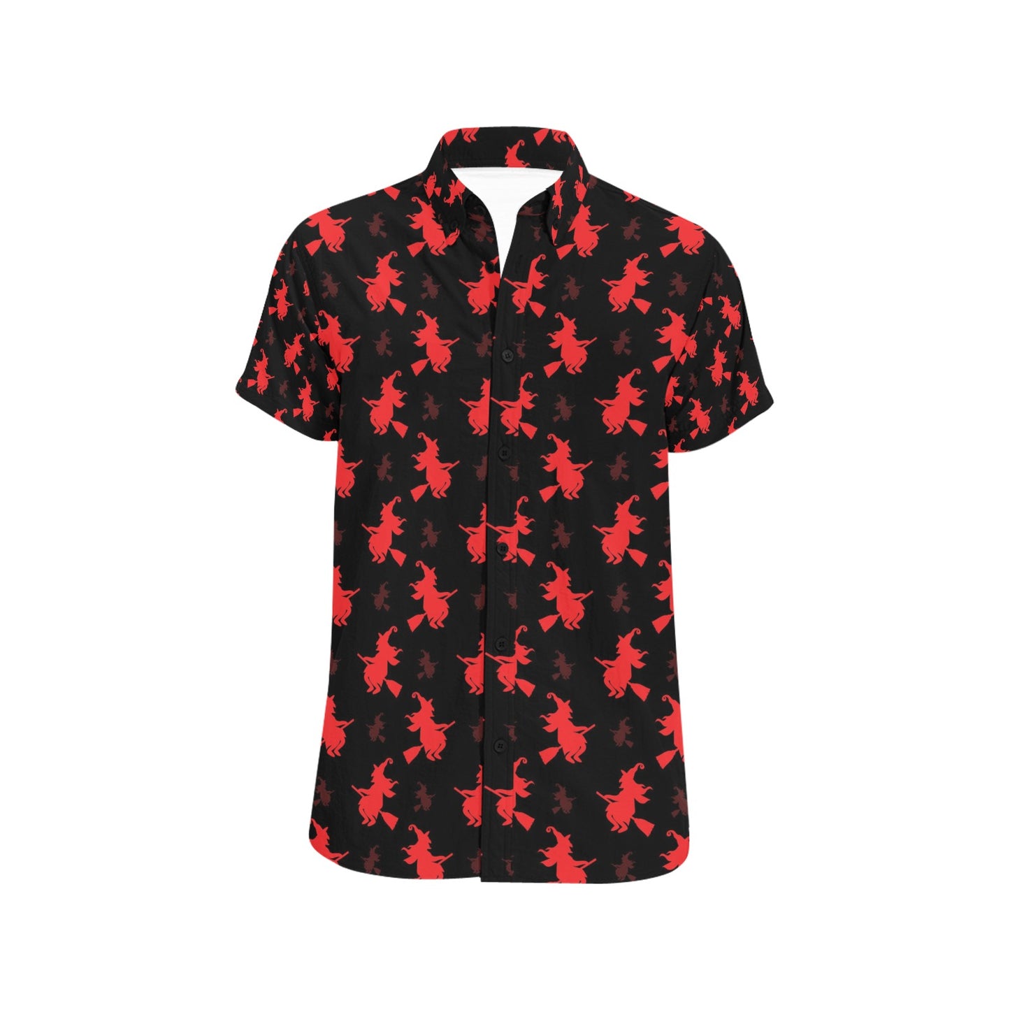 Witch Print Design LKS308 Men Short Sleeve Button Up Shirt