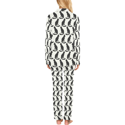 Black Cat Pattern Print Design 02 Women's Long Pajama Set
