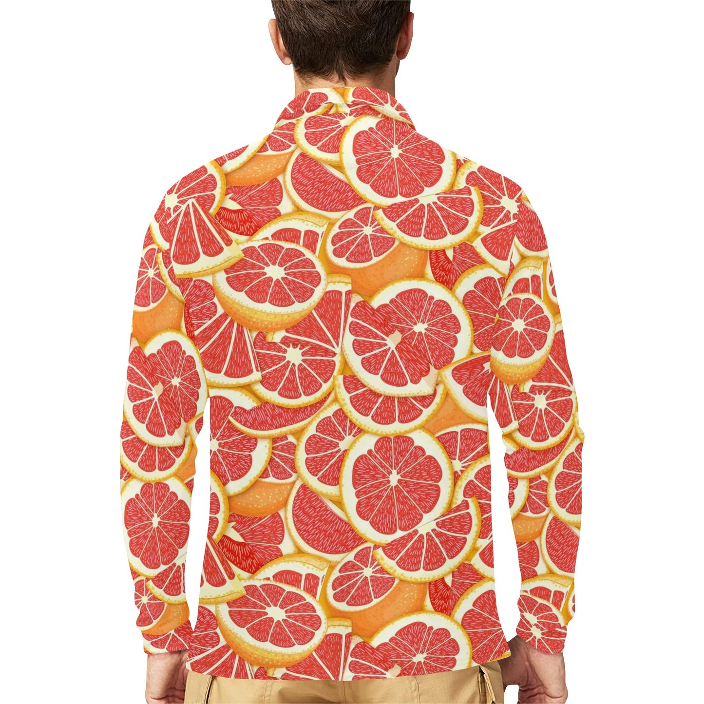 Grapefruit Pattern Print Design GF02 Long Sleeve Polo Shirt For Men's