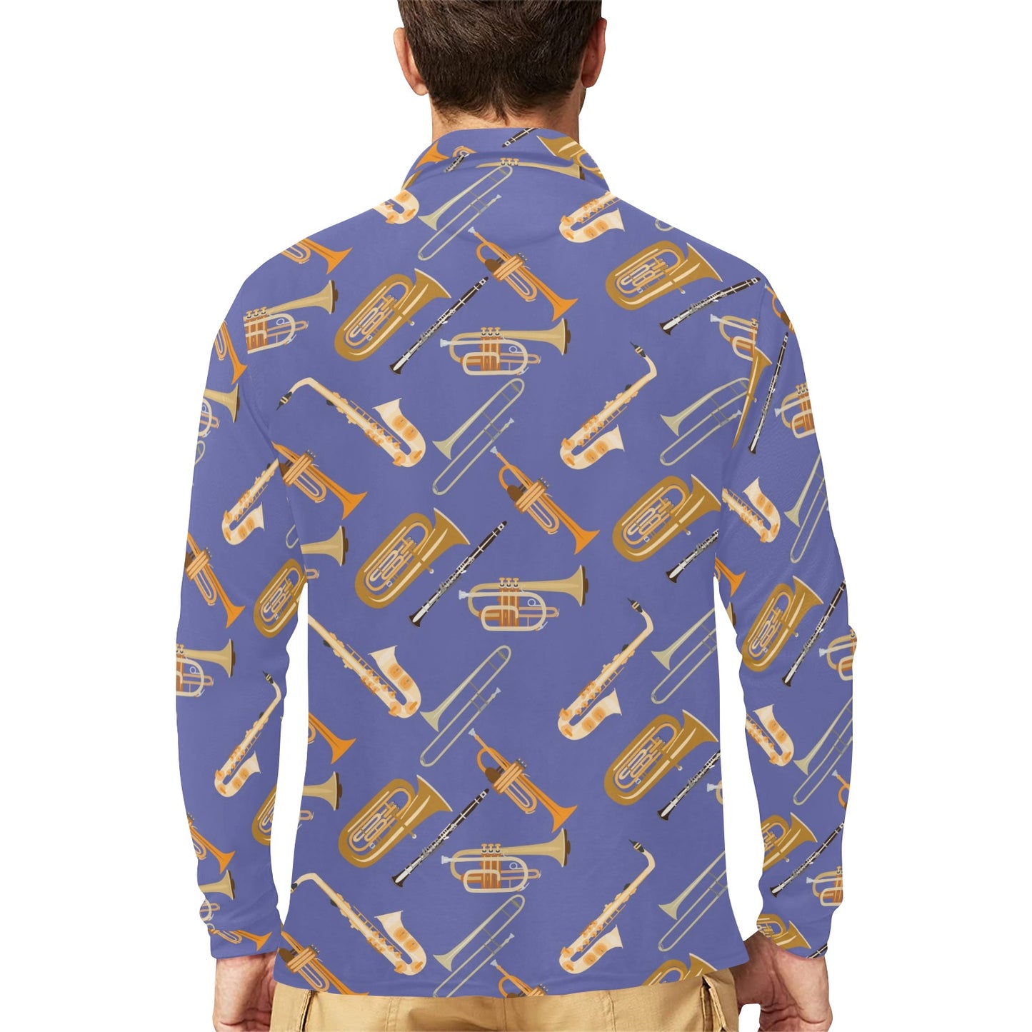 Trombone Pattern Print Design 02 Long Sleeve Polo Shirt For Men's