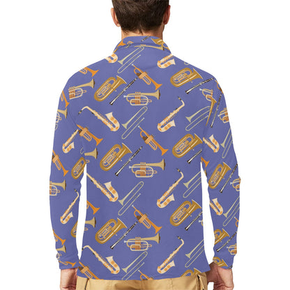Trombone Pattern Print Design 02 Long Sleeve Polo Shirt For Men's