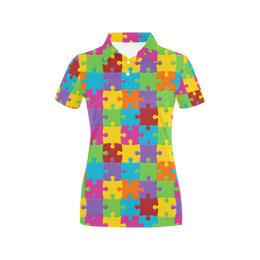 Autism Awareness Pattern Print Design 02 Women's Polo Shirt