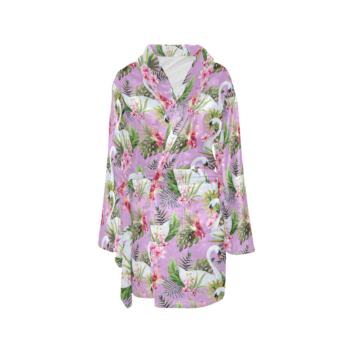 Swan with Flower Pattern Print Design 01 Women's Fleece Robe