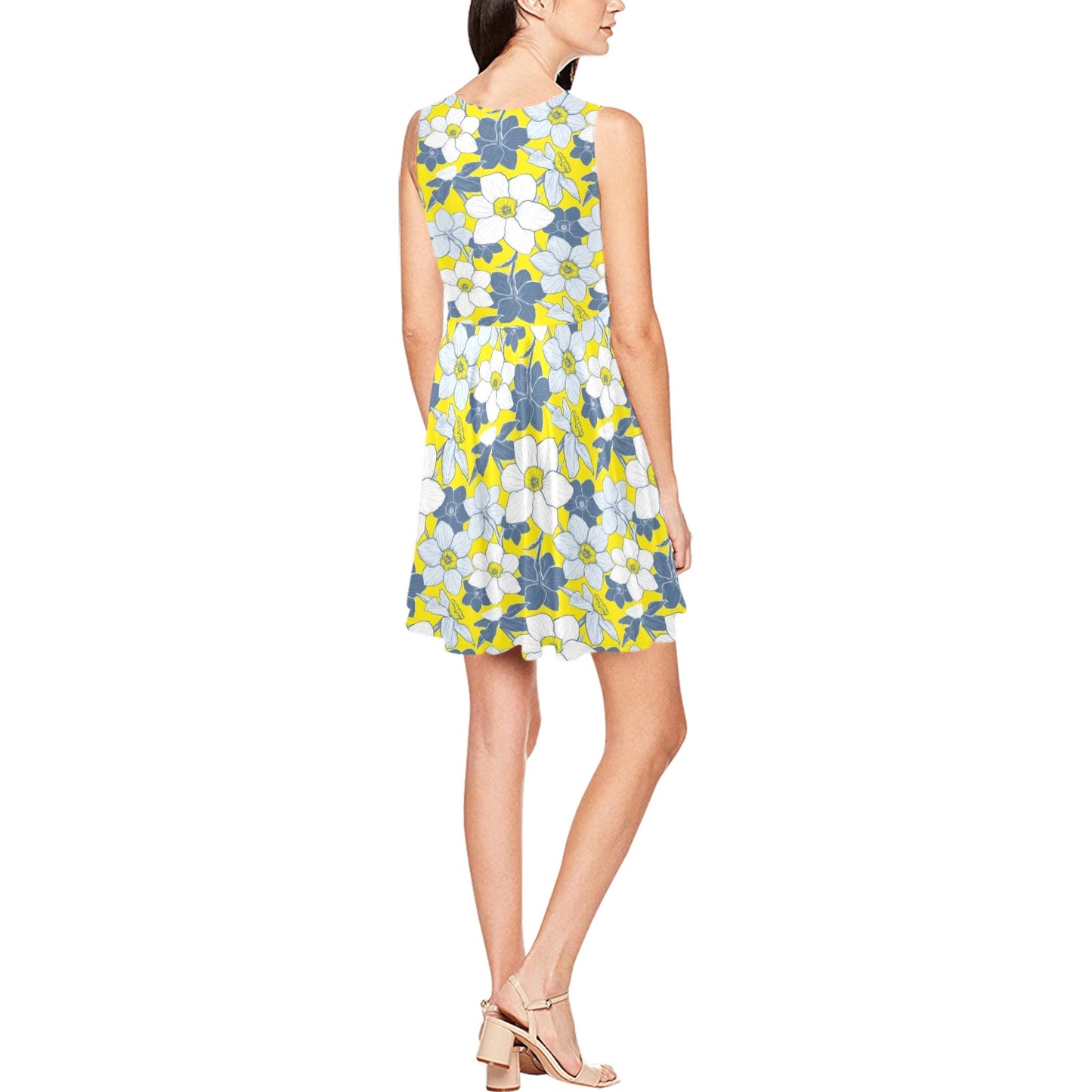 Daffodils Pattern Print Design 01 Sleeveless Dress