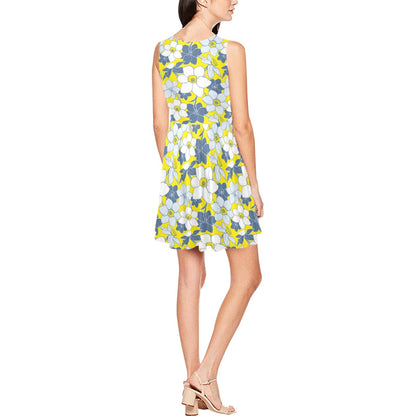Daffodils Pattern Print Design 01 Sleeveless Dress