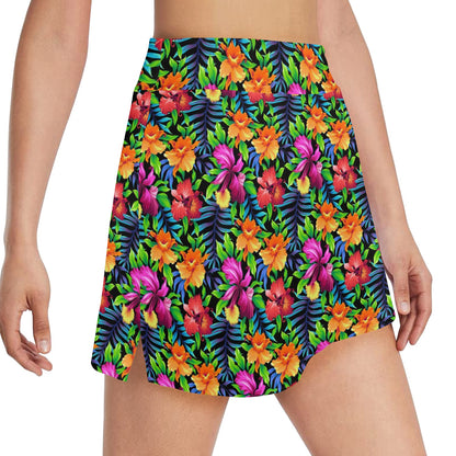 Tropical Folower Colorful Print 17" Golf & Pickleball Skort with Pockets