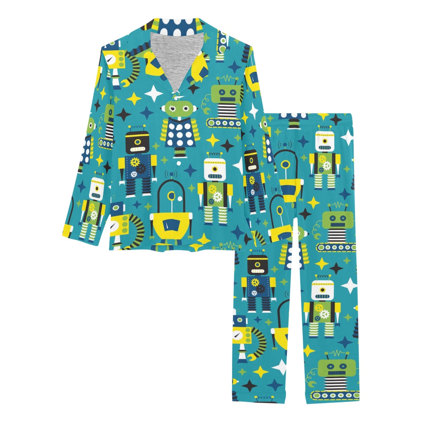 Robot Pattern Print Design A02 Women's Long Pajama Set