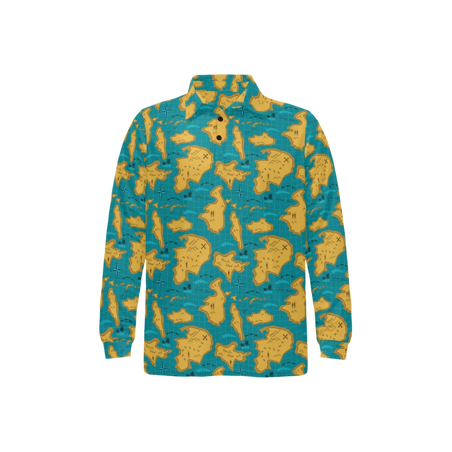 World Map Print Design LKS301 Long Sleeve Polo Shirt For Men's