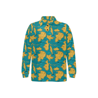 World Map Print Design LKS301 Long Sleeve Polo Shirt For Men's