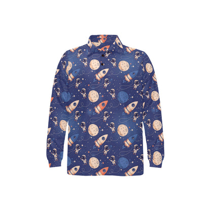 Space Astronaut Rocket Print Design LKS304 Long Sleeve Polo Shirt For Men's