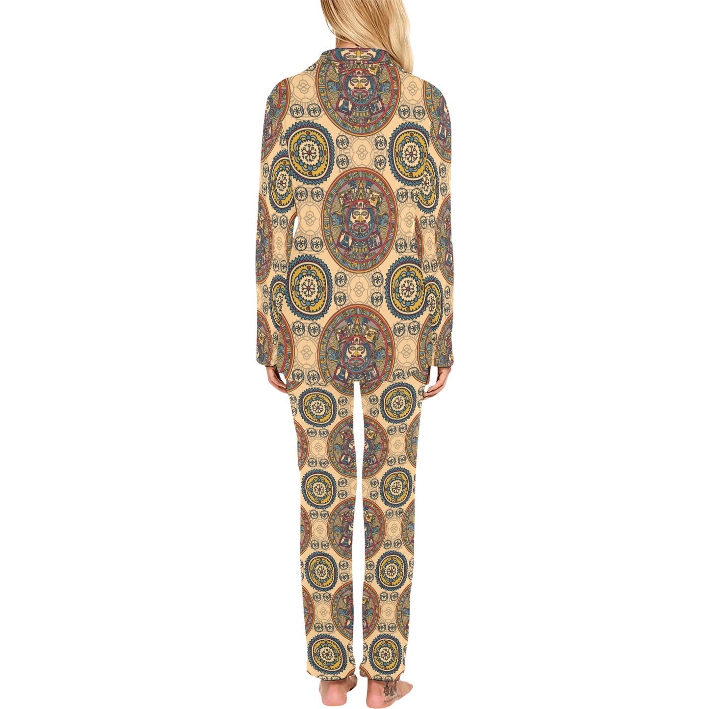 Calendar Aztec Pattern Print Design 02 Women's Long Pajama Set