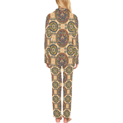 Calendar Aztec Pattern Print Design 02 Women's Long Pajama Set