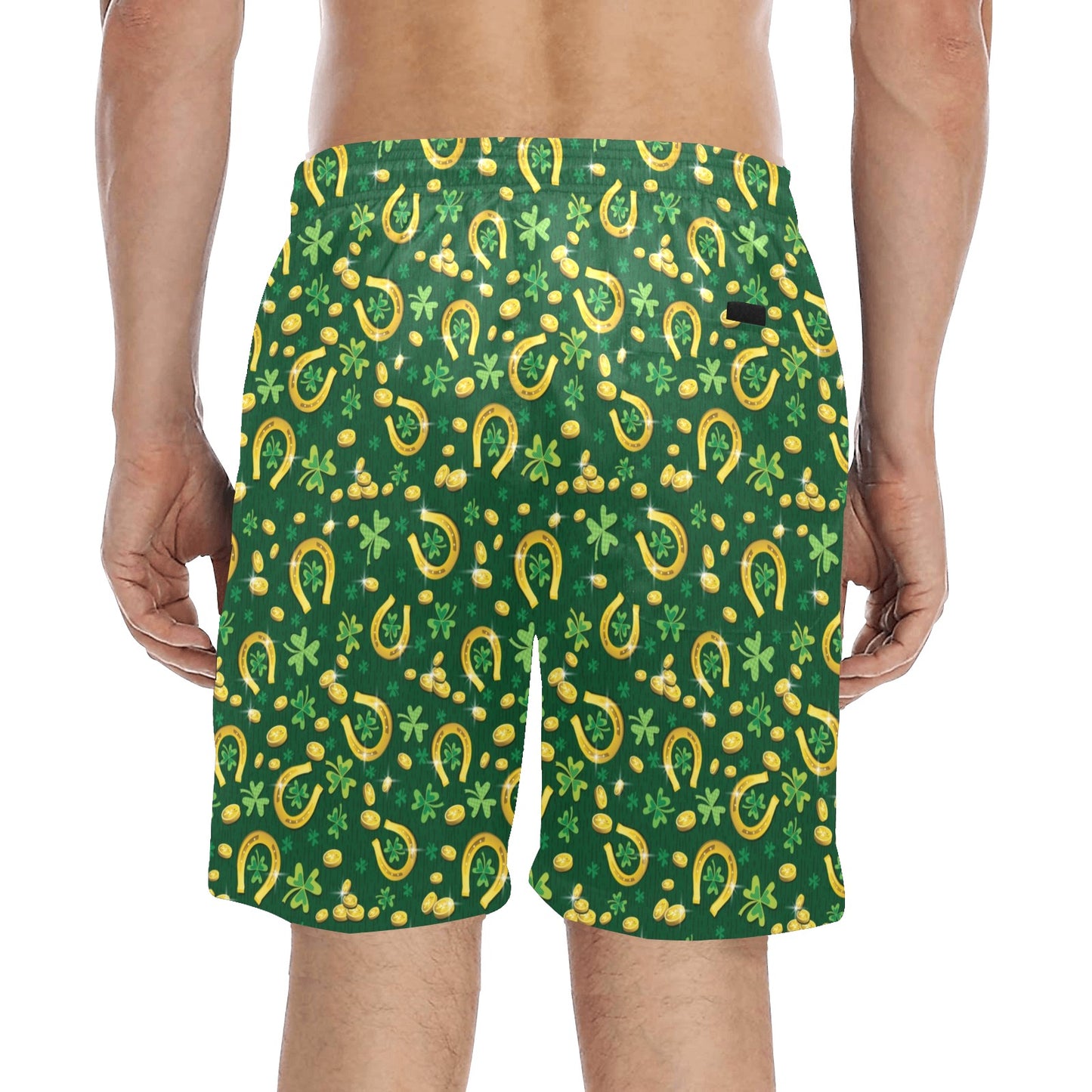 Shamrock Horse Shoes Saint Patrick's Day Print Design LKS307 Men's Swim Trunks Beach Shorts