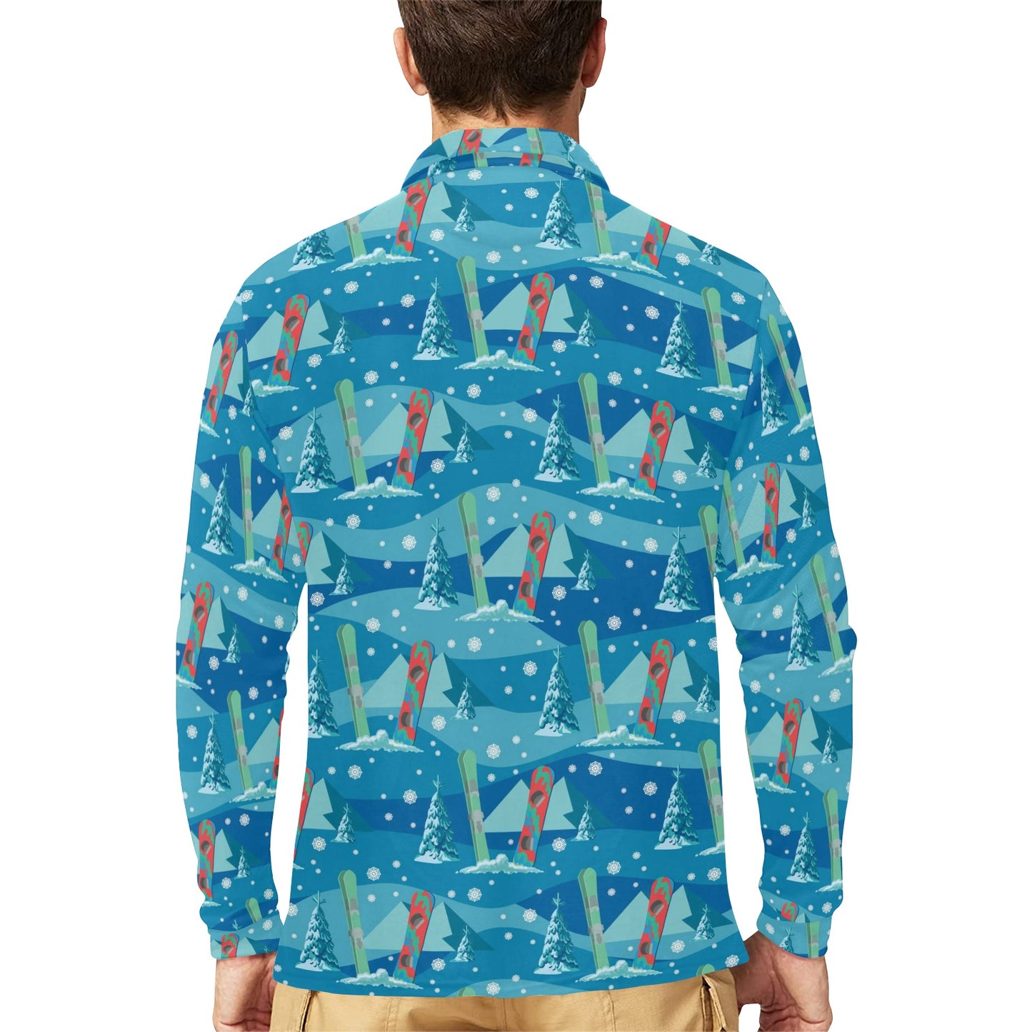 Snowboard Print Design LKS301 Long Sleeve Polo Shirt For Men's