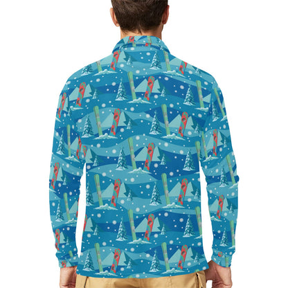 Snowboard Print Design LKS301 Long Sleeve Polo Shirt For Men's