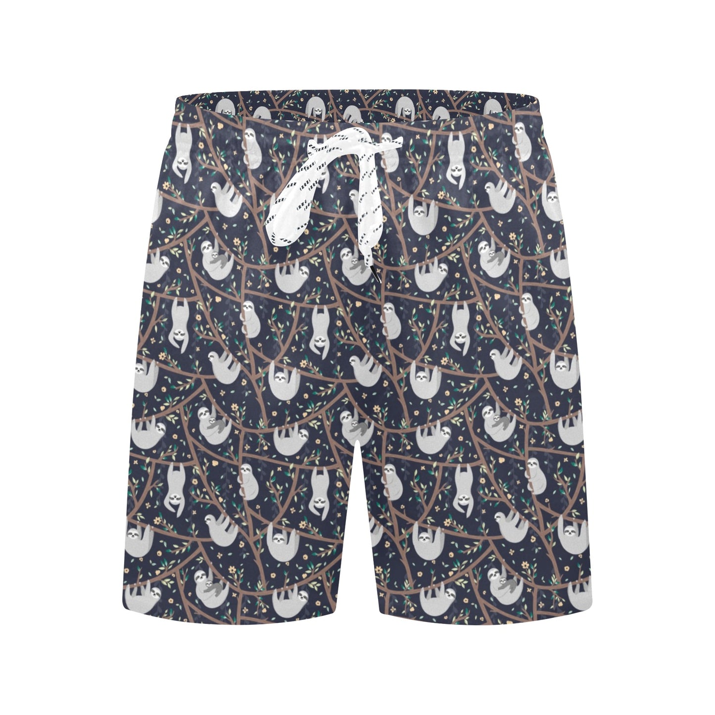 Sloth Happy Design Themed Print Men's Swim Trunks Beach Shorts