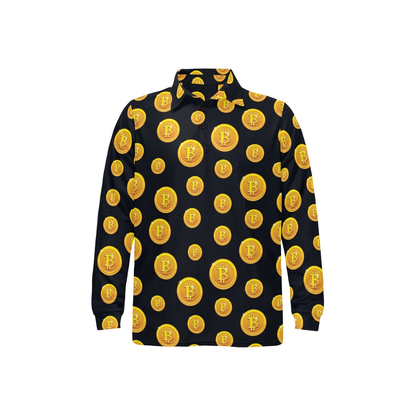 Bitcoin Pattern Print Design DO04 Long Sleeve Polo Shirt For Men's