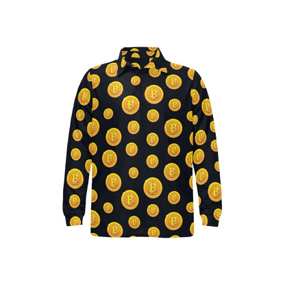 Bitcoin Pattern Print Design DO04 Long Sleeve Polo Shirt For Men's