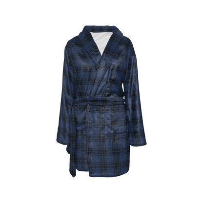Navy Blue Tartan Plaid Pattern Women's Fleece Robe