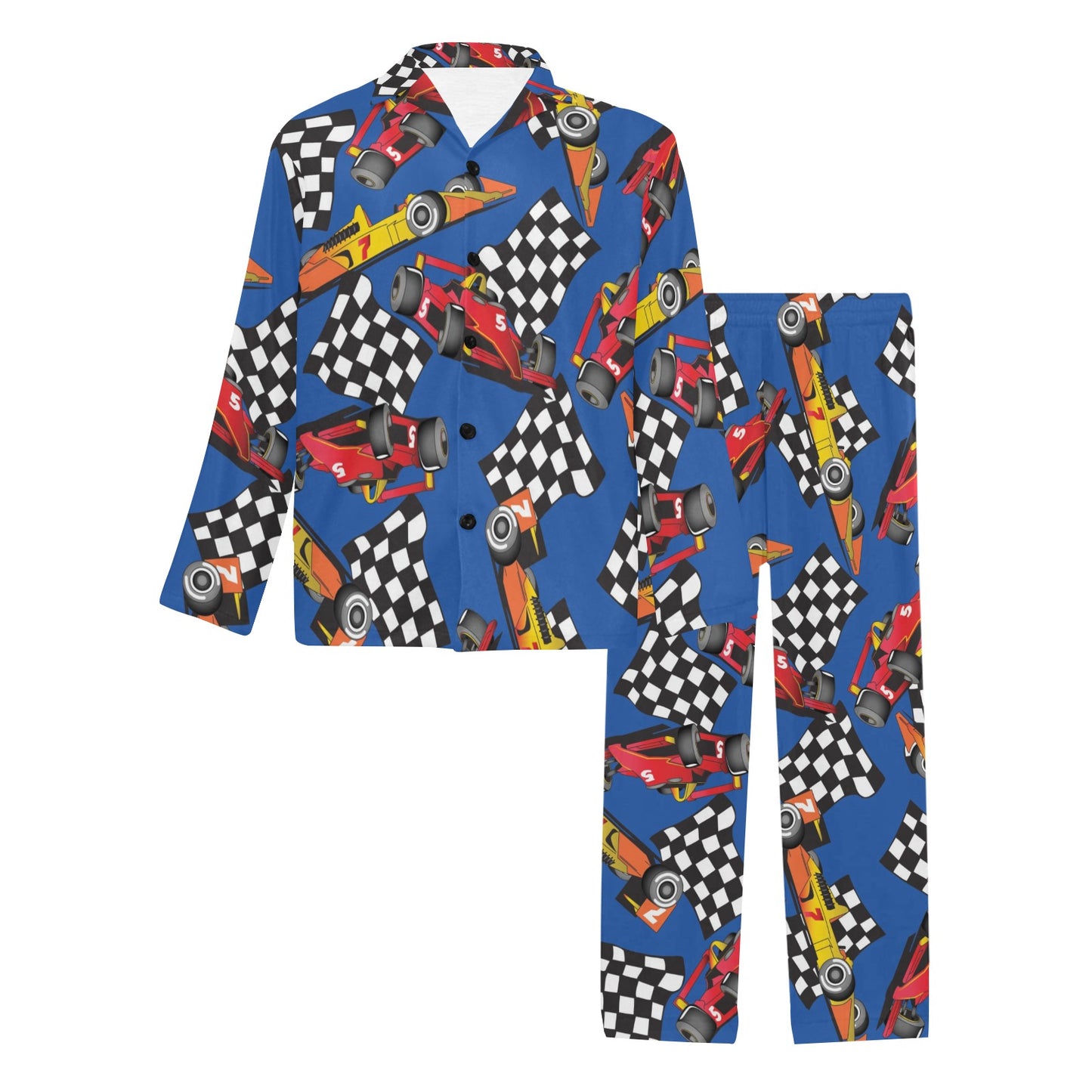 Racing Pattern Print Design A01 Men's Long Pajama Set