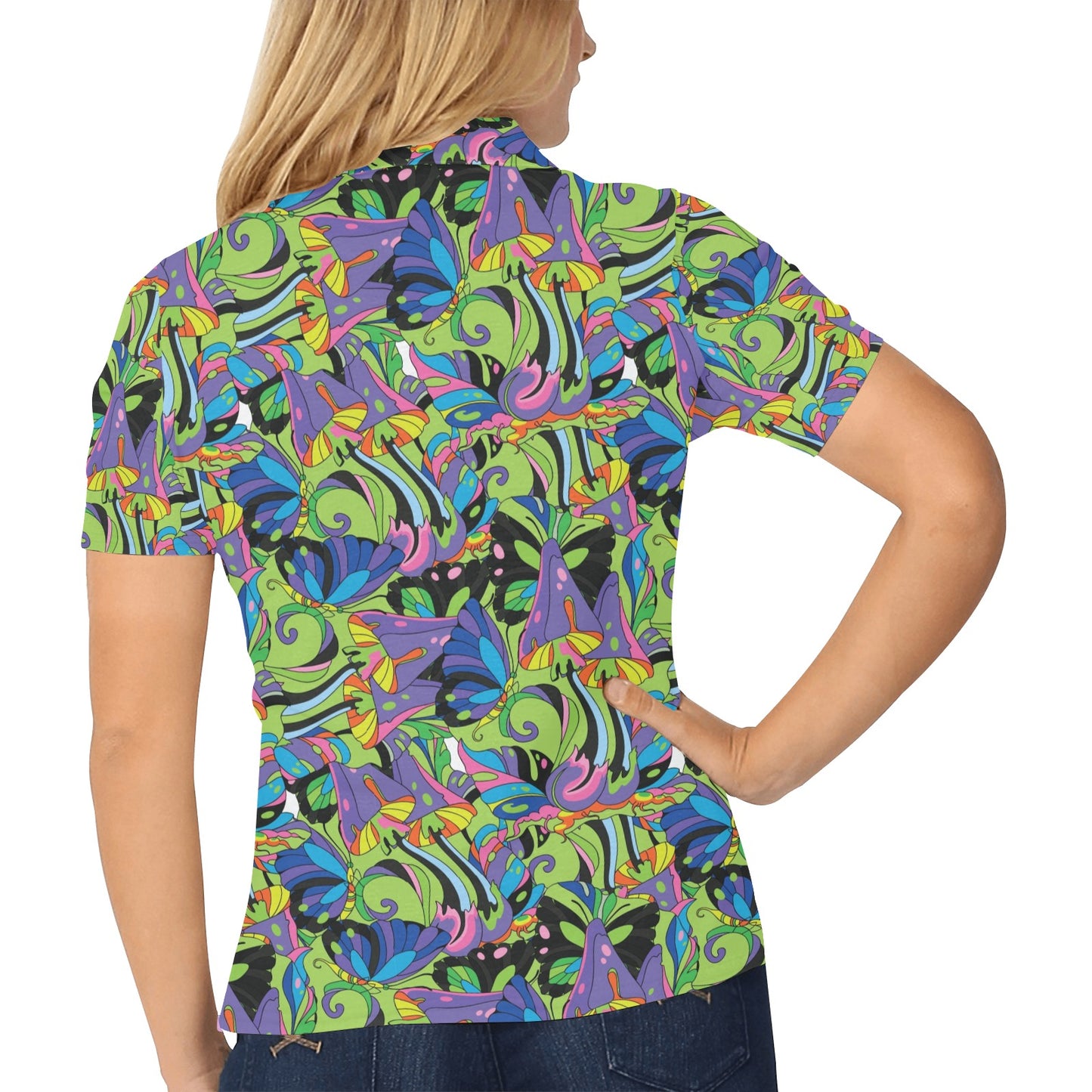 Psychedelic Trippy Mushroom Themed Women's Polo Shirt
