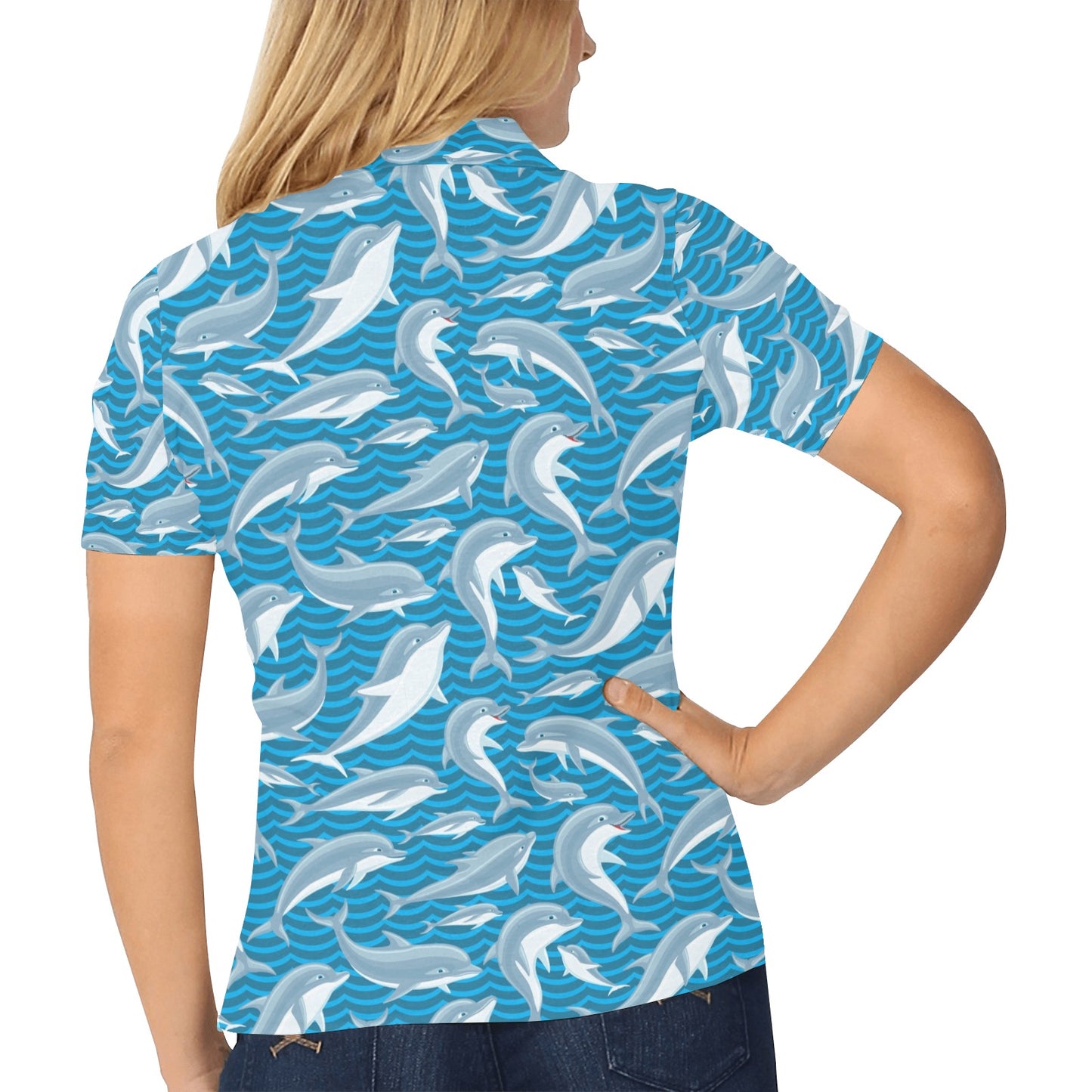 Dolphin Cute Print Pattern Women's Polo Shirt