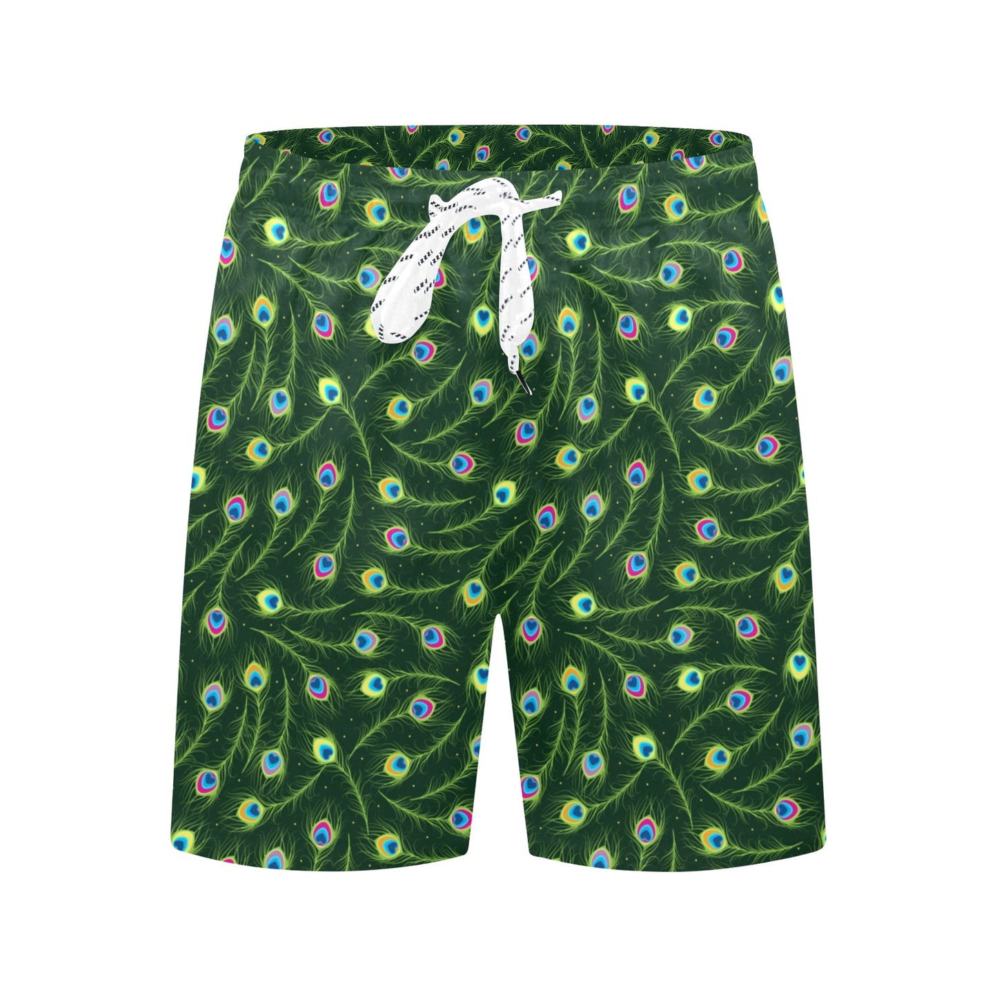 Peacock Feather Green Design Print Men's Swim Trunks Beach Shorts