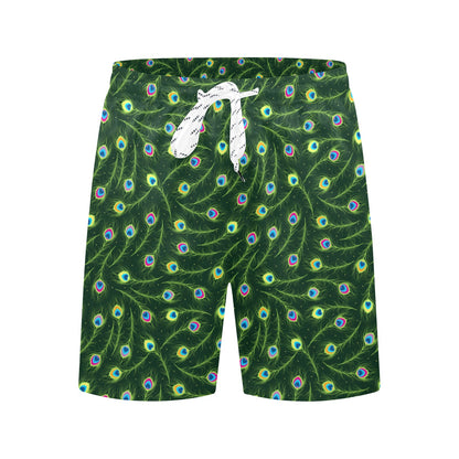 Peacock Feather Green Design Print Men's Swim Trunks Beach Shorts